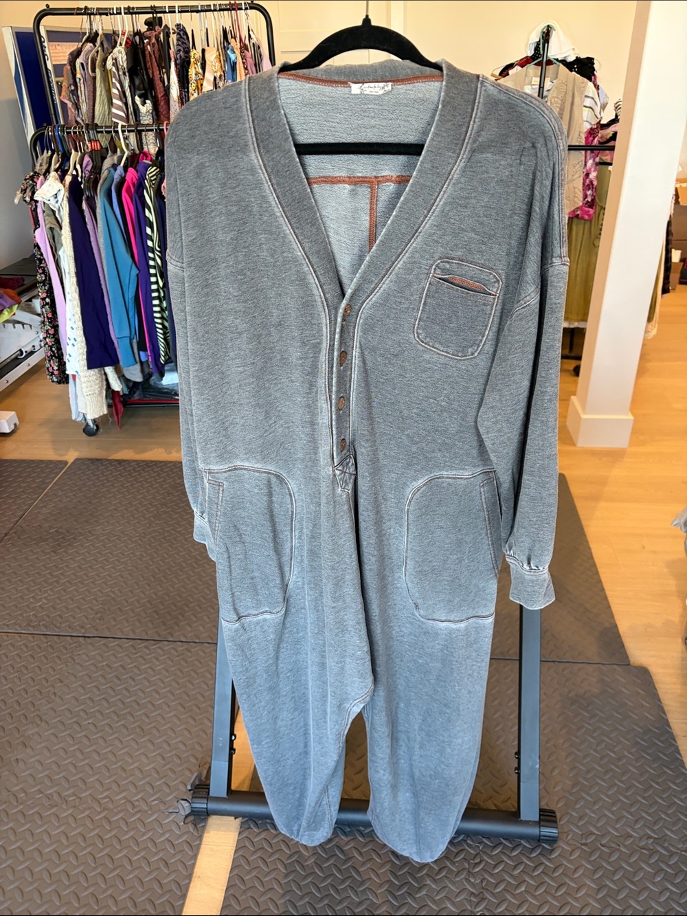 Free People Gray Washed Button-Front Jumpsuit